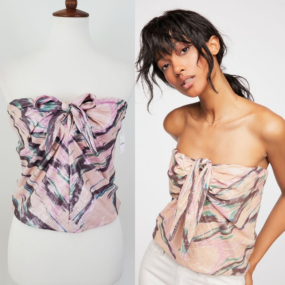 NWT Free People One Sunwashed Knot Blouson Tube Top
